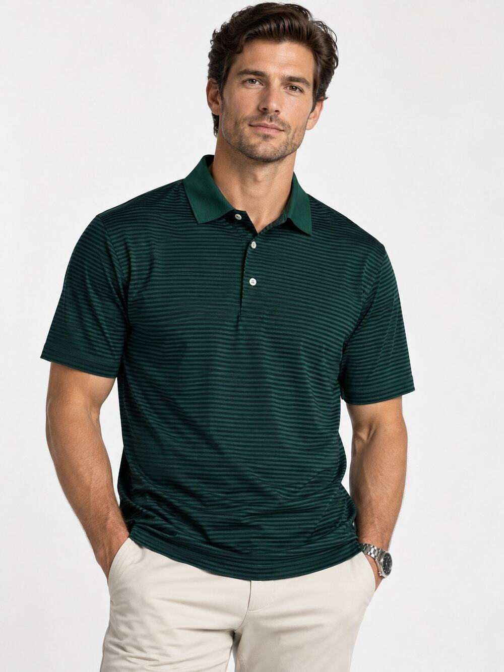 Fairway & Greene Men’s Striped Golf Polo Shirt – Size L